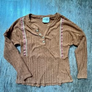 Savanna Jane Rust Colored Thermal Embroidered Top - S